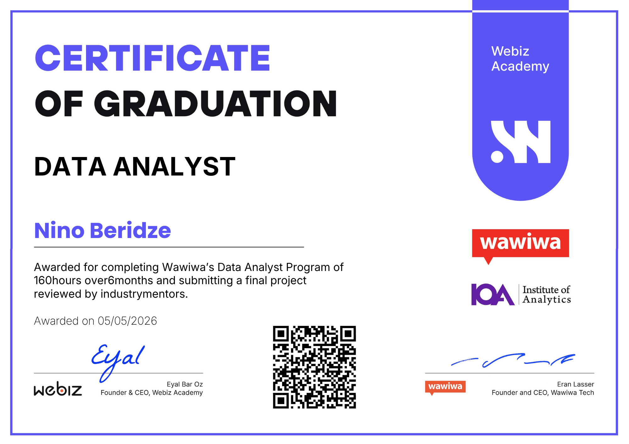Course certificate preview